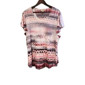 Cracker Barrol Women's One World Blouse Top Tide Dye W/ Rhinestones Size XLPink